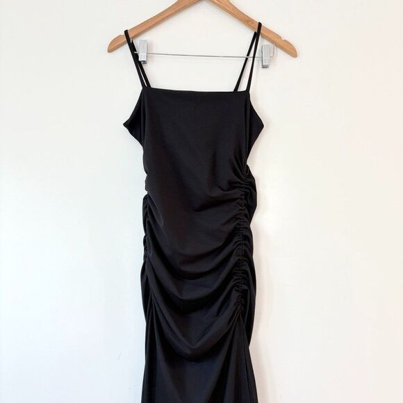 Susana Monaco Black Thin Strap Ruched Side Slit Dress Size M Party Cocktail Sexy - Picture 3 of 10